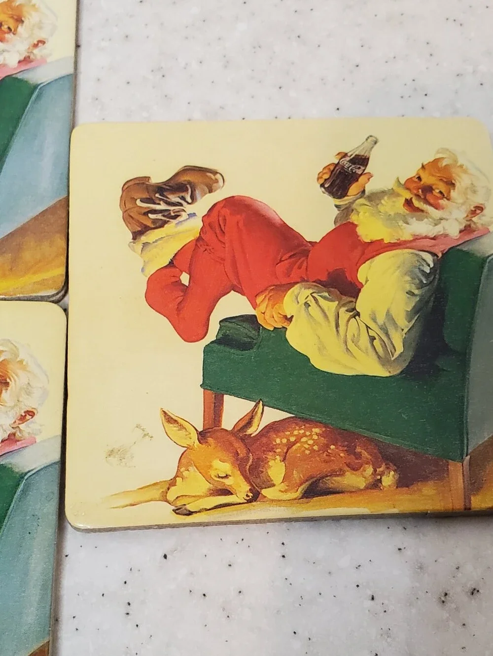 Vintage 2000 Coca Cola Santa Cork Coasters Set of 7 Coke Christmas Y2K 3.25